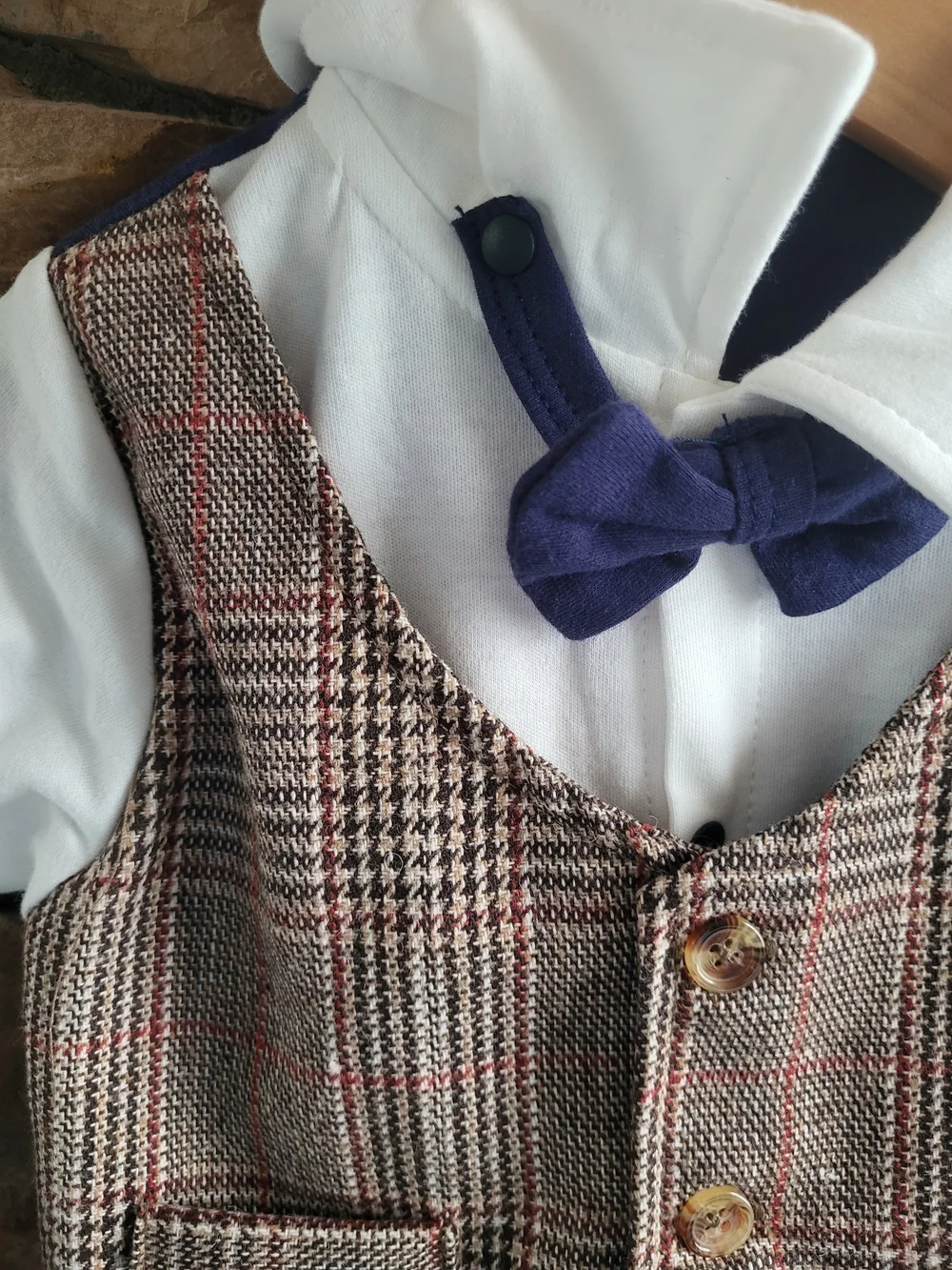 Infant Boy Navy Bowtie & Plaid Vest One-Piece NWT
